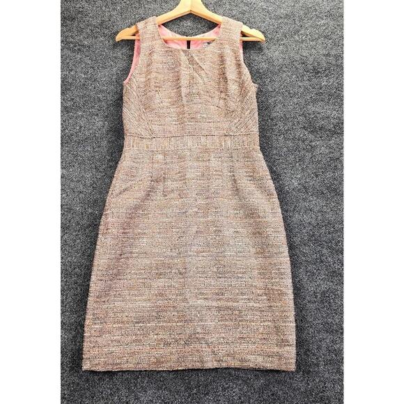 Worthington Dress Women's 8 Brown Pink Tweed Sheath Sleeveless Exposed Back Zip - Picture 2 of 16